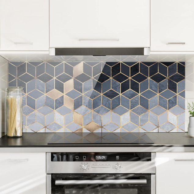 Küche Dekoration Blau Weiß goldene Geometrie
