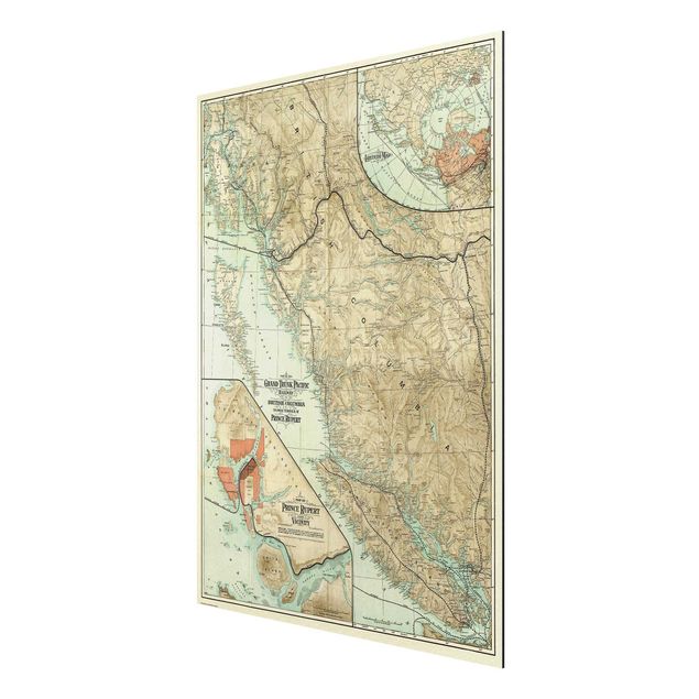 Wandbilder Kunstdrucke Vintage Karte British Columbia