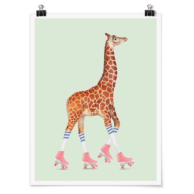 Kunstdrucke Poster Giraffe mit Rollschuhen