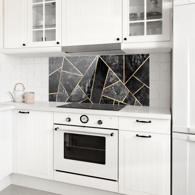 Glasrückwand Küche Muster Graue Dreiecke Gold