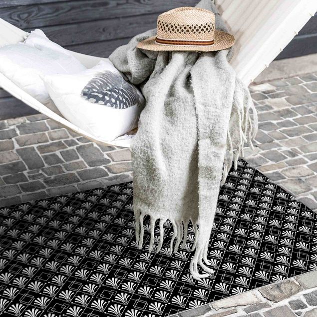 outdoor-teppich wetterfest Glitzeroptik mit Art Deco Muster auf Schwarz