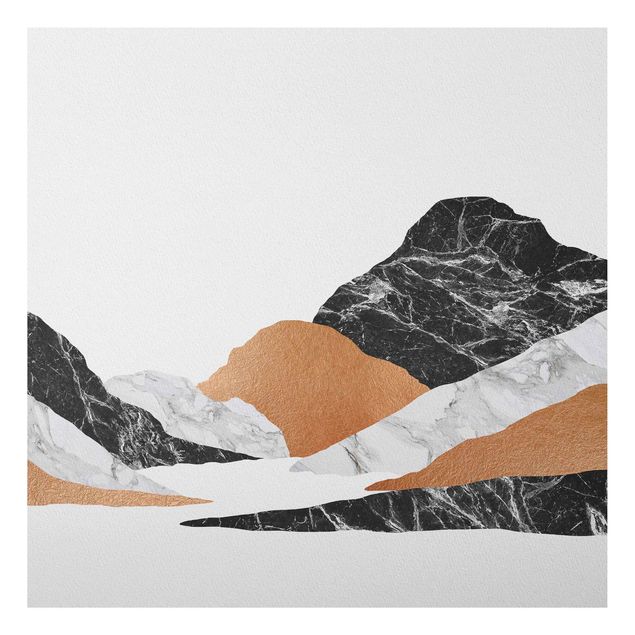 Wandbilder Berge Landschaft in Marmor und Kupfer II