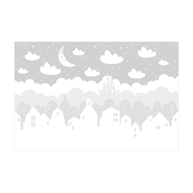 Grauer Teppich Sternenhimmel mit Häusern und Mond in grau