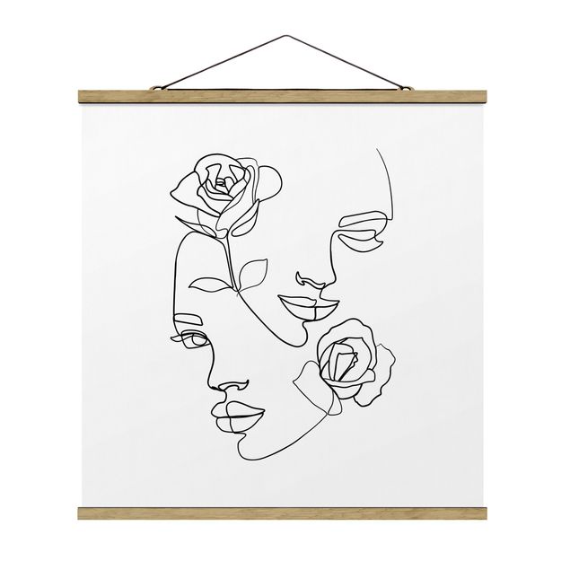 Wandbilder Blumen Line Art Gesichter Frauen Rosen Schwarz Weiß