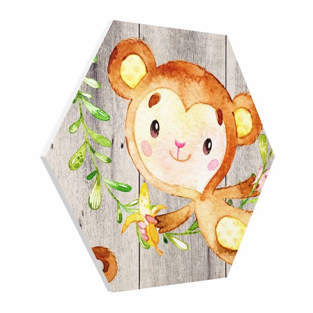 Wandbilder Tiere Aquarell Affe auf Holz