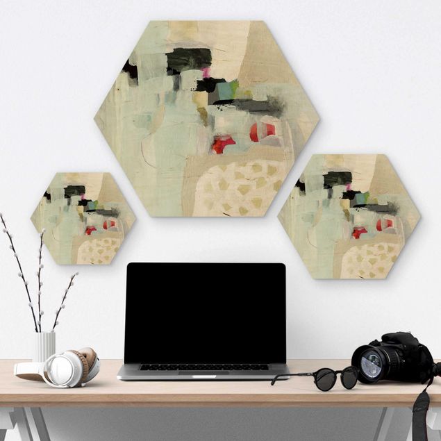 Hexagon Bild Holz - Bunte Wasserfälle I