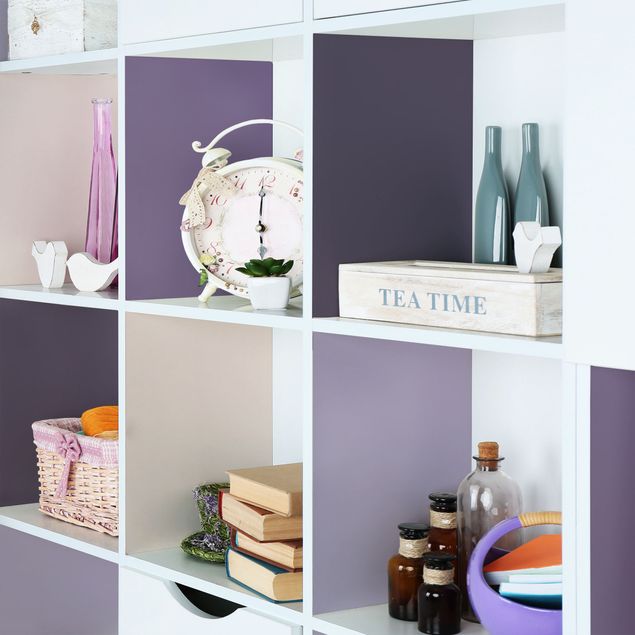 Möbelfolie matt 3 violette Quadrate Blütenfarben & helle Kontrastfarbe