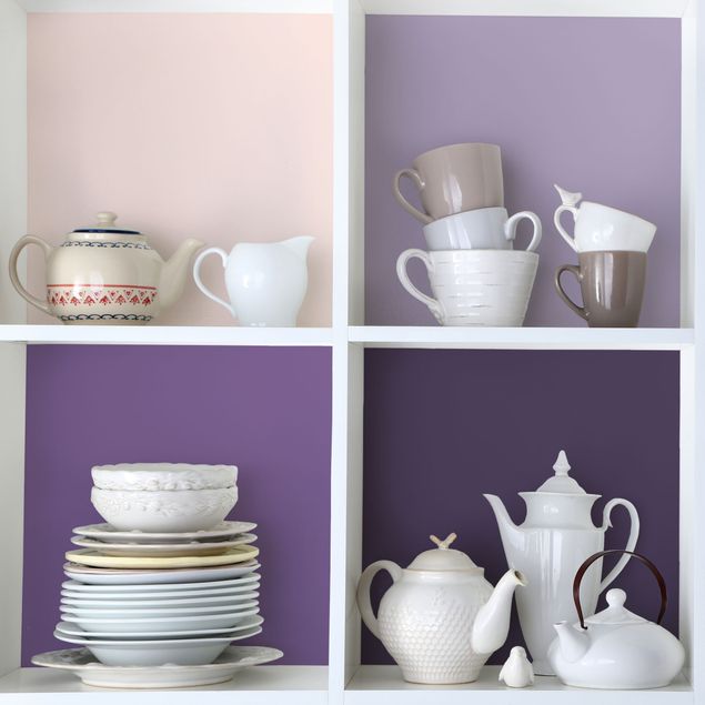 Klebefolie Tisch 3 violette Quadrate Blütenfarben & helle Kontrastfarbe