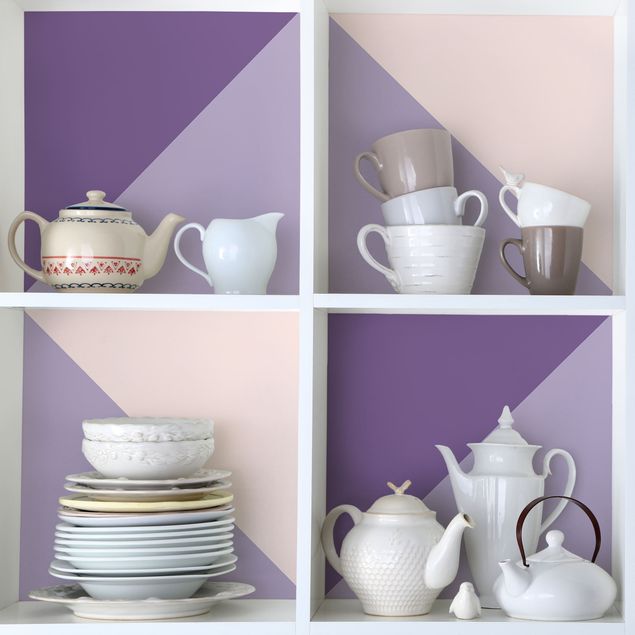 Wanddeko Küche 3 violette Streifen Blütenfarben & helle Kontrastfarbe