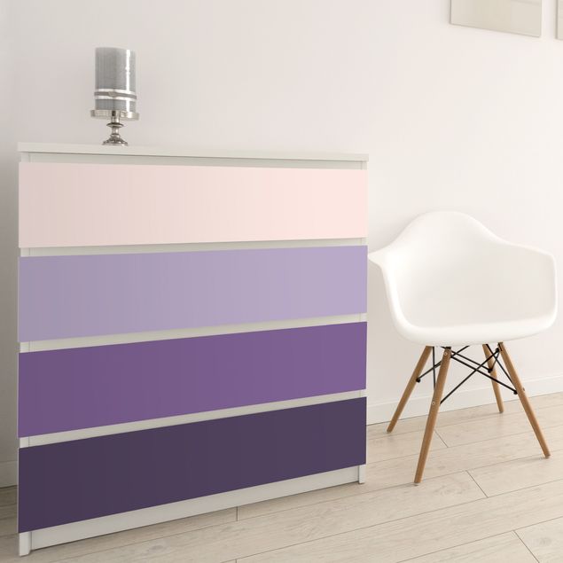 Möbelfolien matt 3 violette Streifen Blütenfarben & helle Kontrastfarbe