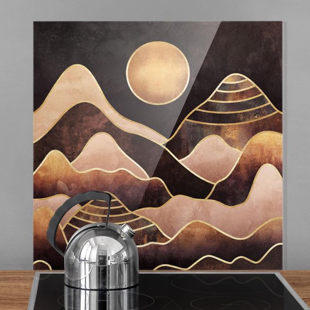 Küchen Deko Goldene Sonne abstrakte Berge