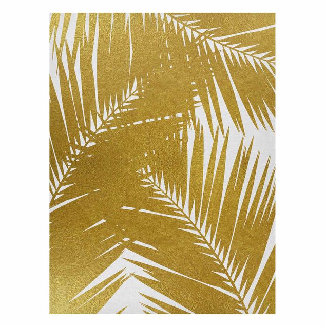 Wandbilder Landschaften Blick durch goldene Palmenblätter