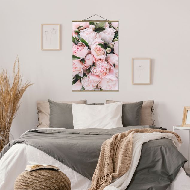 Wandbilder Floral Rosa Pfingstrosen mit Blättern