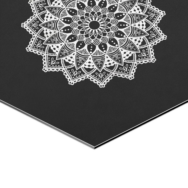 schöne Bilder Mandala Hamsa Hand Lotus Set auf Schwarz