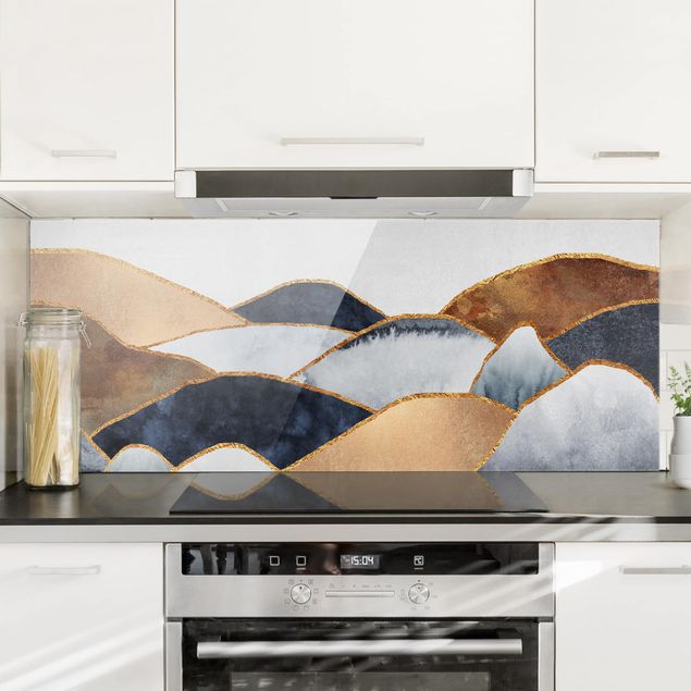 Wanddeko Küche Goldene Berge Aquarell