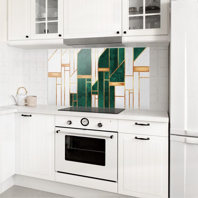 Glasrückwand Küche Muster Emerald und Gold Geometrie