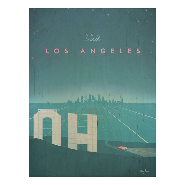 Wandbild Holz Vintage Reiseposter - Los Angeles