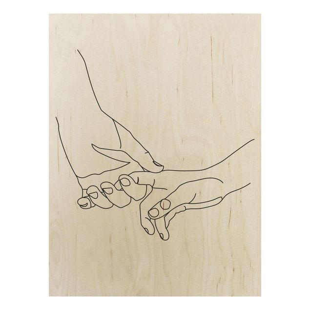 Wandbild Holz Zärtliche Hände Line Art