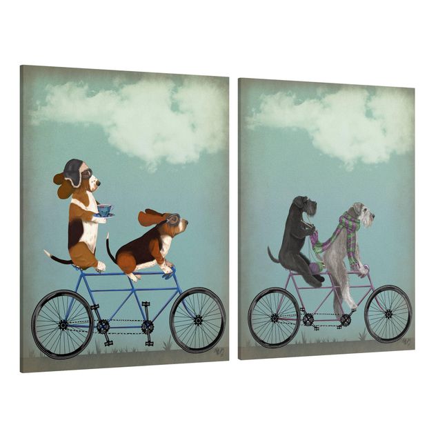 Wandbilder Hunde Radtour - Bassets und Schnauzer Tandem Set II