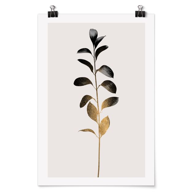 Poster Kunstdruck Grafische Pflanzenwelt - Gold und Grau