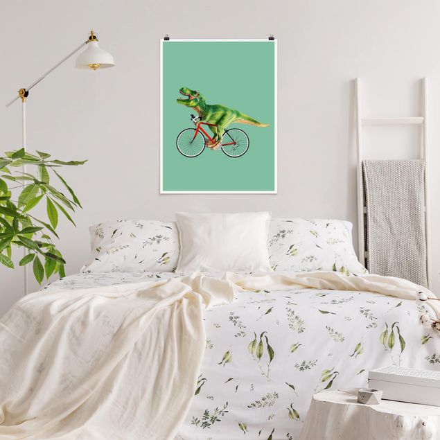 Kunstkopie Poster Dinosaurier mit Fahrrad