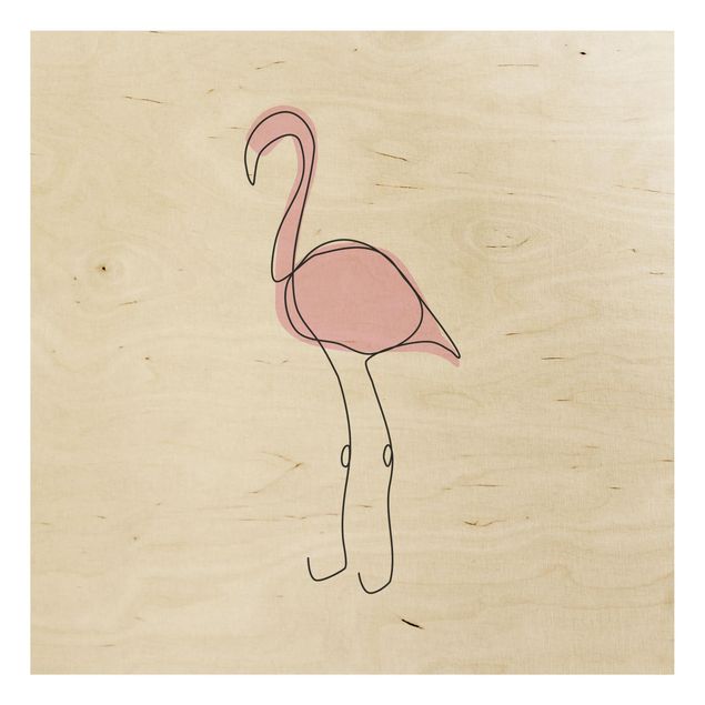 Holzbilder Flamingo Line Art