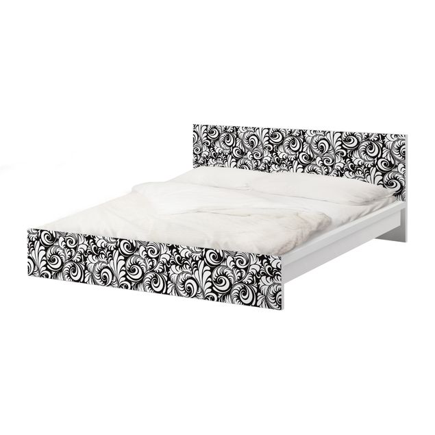 Möbelfolie für IKEA Malm Bett niedrig 160x200cm - Klebefolie Black and White Leaves Pattern