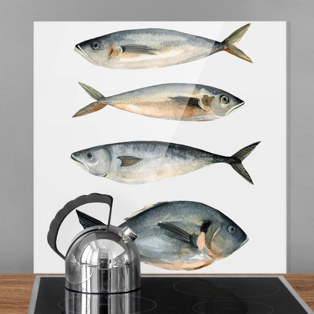 Küchen Deko Vier Fische in Aquarell I