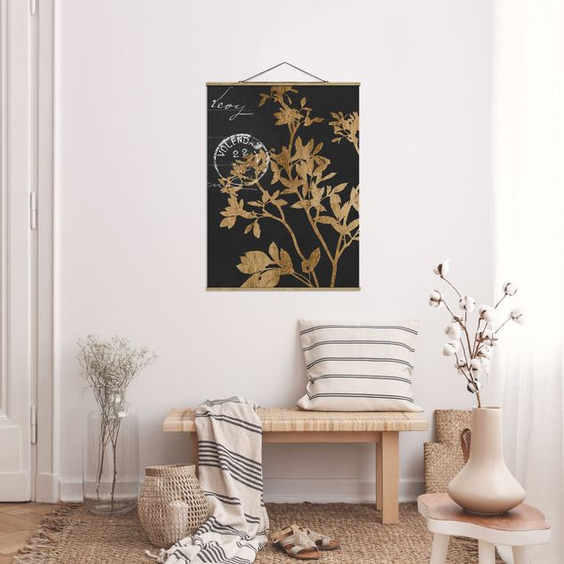 Wandbilder Floral Goldene Blätter auf Mokka II