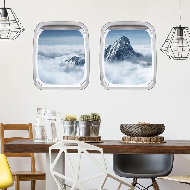 Wanddeko Küche Doppelfenster Flugzeug Alpen über den Wolken