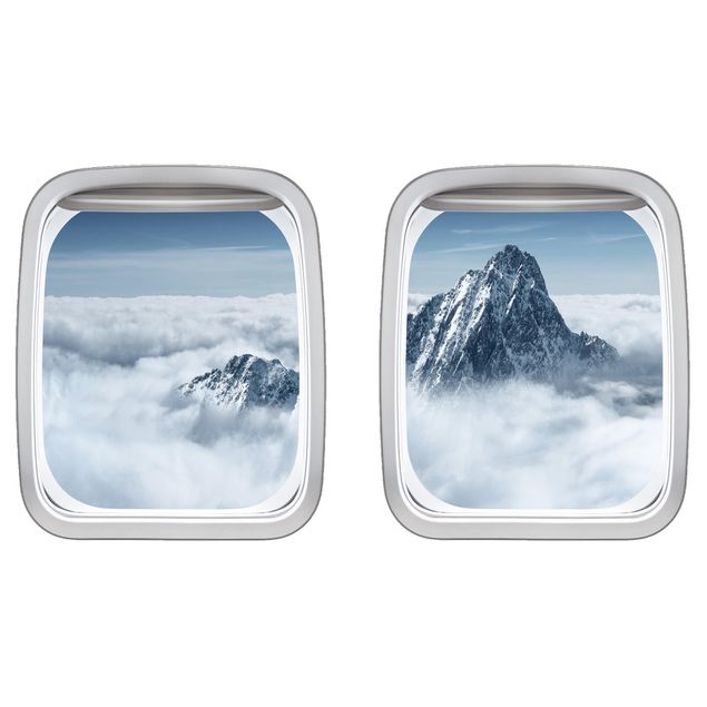 Wandsticker Doppelfenster Flugzeug Alpen über den Wolken