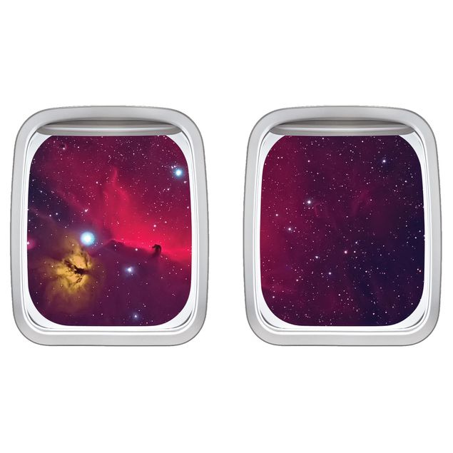 Wandtattoo 3D Doppelfenster Flugzeug Farbenfrohe Galaxie