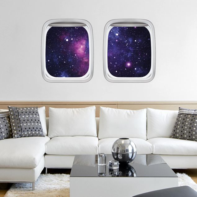Babyzimmer Deko Doppelfenster Flugzeug Galaxie