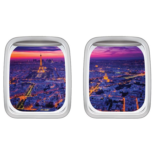 Wanddeko Küche Doppelfenster Flugzeug Paris bei Nacht