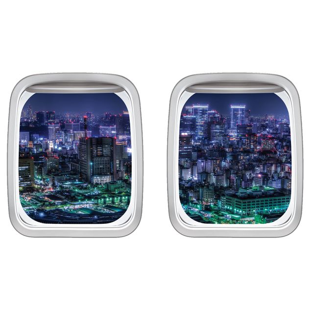 Küche Dekoration Doppelfenster Flugzeug Tokio bei Nacht