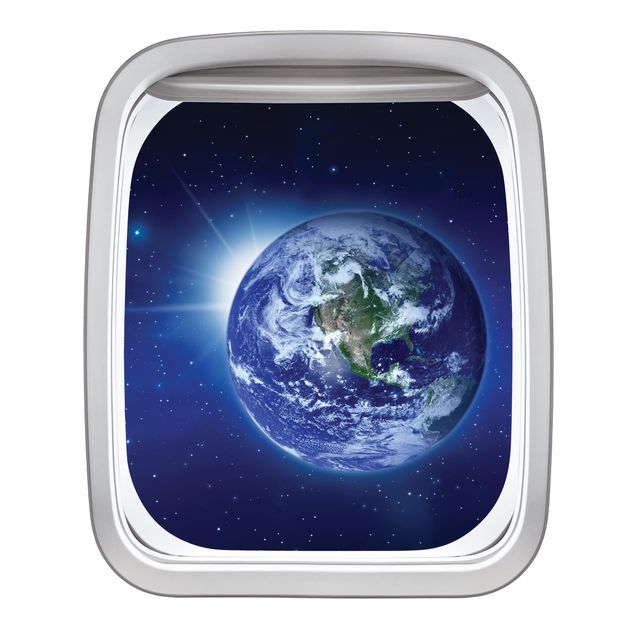 3D Wandtattoo Fenster Flugzeug Erde im Weltall