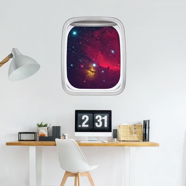 Deko Kinderzimmer Fenster Flugzeug Farbenfrohe Galaxie