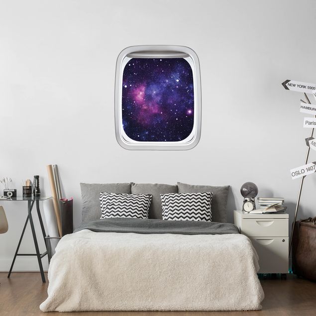 Deko Kinderzimmer Fenster Flugzeug Galaxie