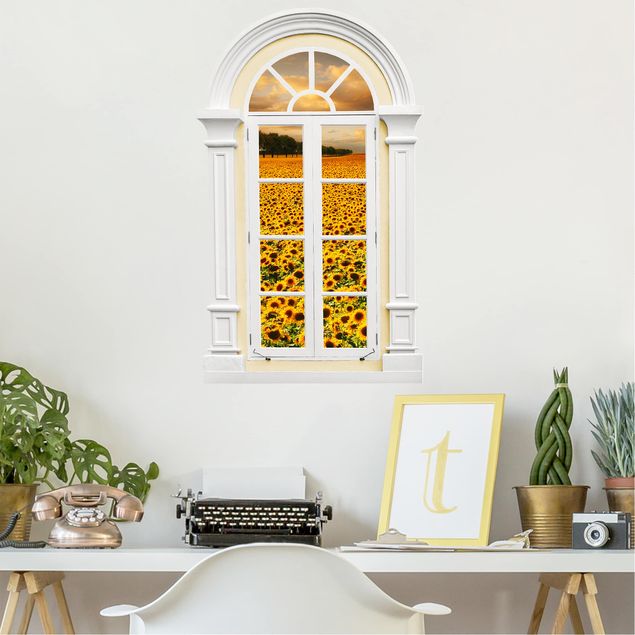 Wanddeko Küche Fenster Mediterran Feld mit Sonnenblumen