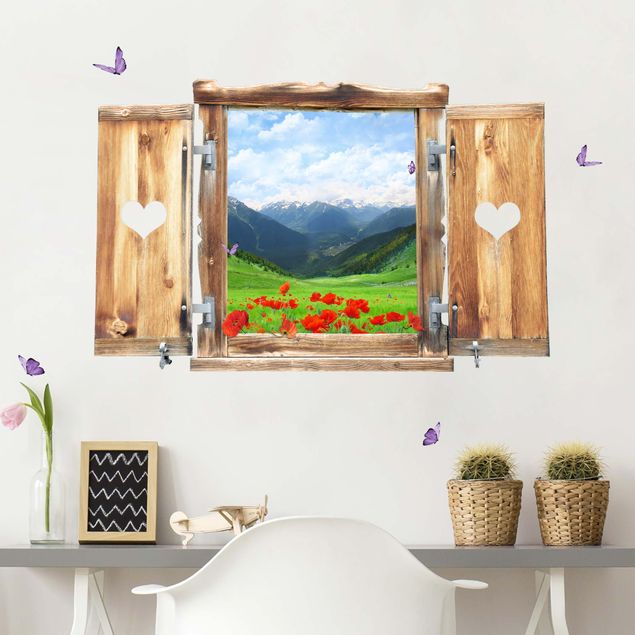 Wanddeko Küche Fenster mit Herz Alpenwiese