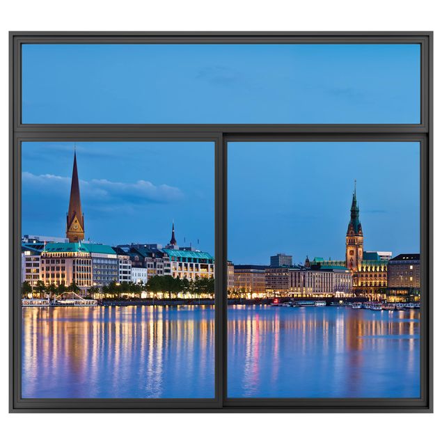 Wanddeko Küche Fenster Schwarz Hamburg Skyline