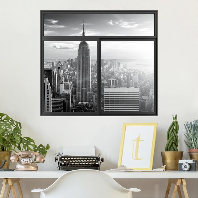 Wandtattoo Metropolen Fenster Schwarz Manhattan Skyline
