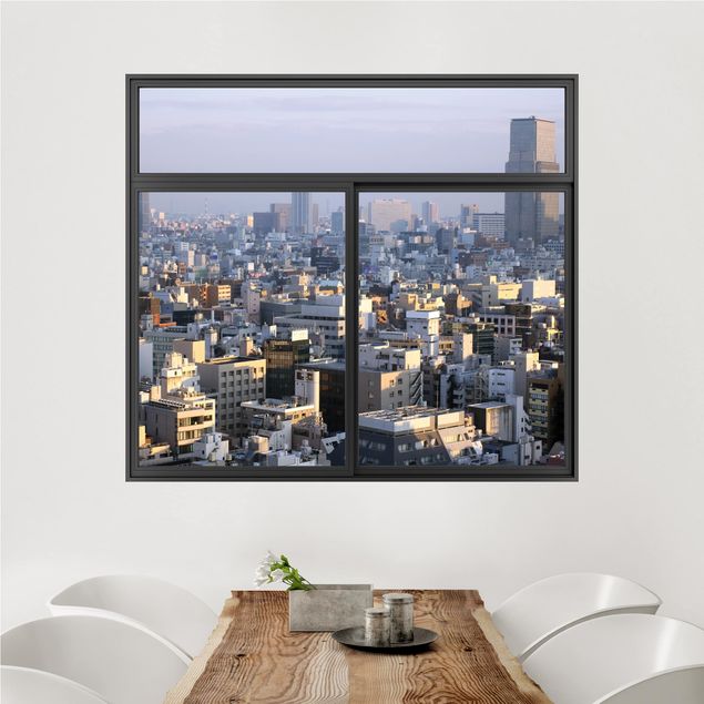 Autocolantes de parede metrópoles Fenster Schwarz Tokyo City