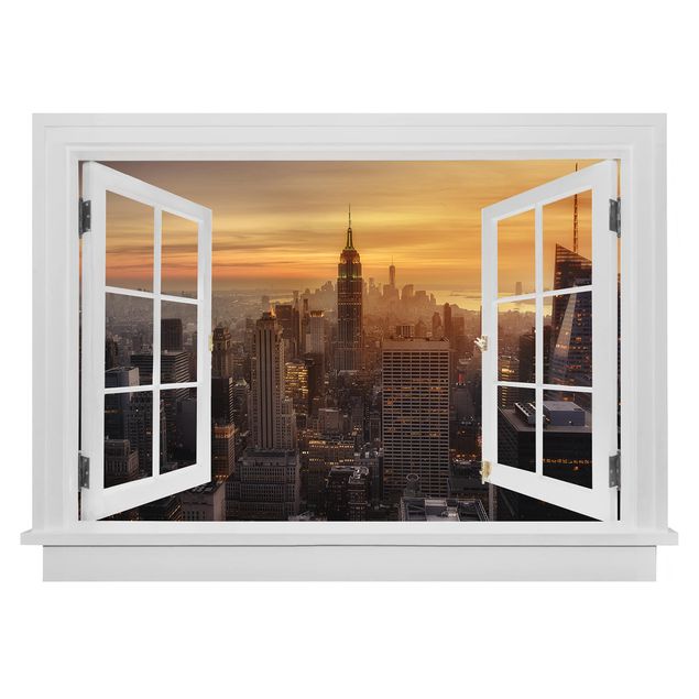 Küche Dekoration Offenes Fenster Manhattan Skyline Abendstimmung