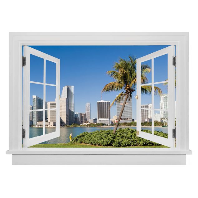 Küche Dekoration Offenes Fenster Miami Beach Skyline