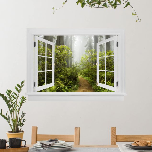 Küche Dekoration Offenes Fenster Nebliger Waldpfad