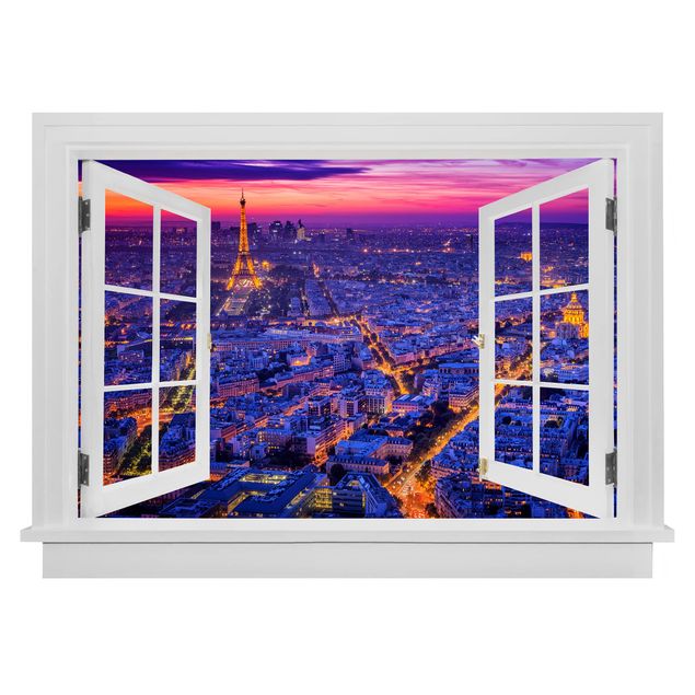 Wanddeko Küche Offenes Fenster Paris bei Nacht