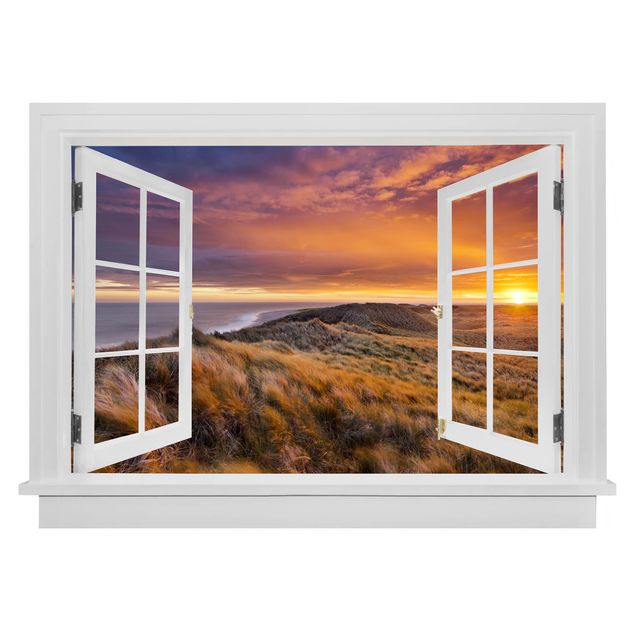 3D Wandtattoo Offenes Fenster Sonnenaufgang am Strand auf Sylt