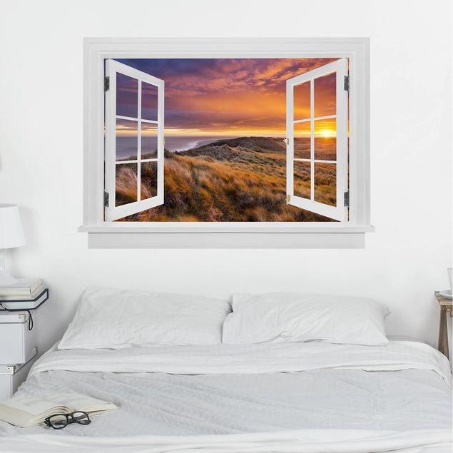 Wandtattoo Insel Offenes Fenster Sonnenaufgang am Strand auf Sylt