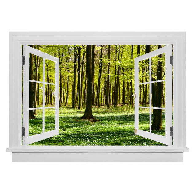 3D Wandtattoo Offenes Fenster Waldwiese